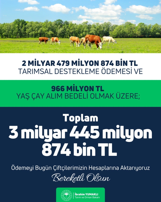 Bakan Yumaklı: "Çiftçilerin hesaplarına aktarıyoruz"