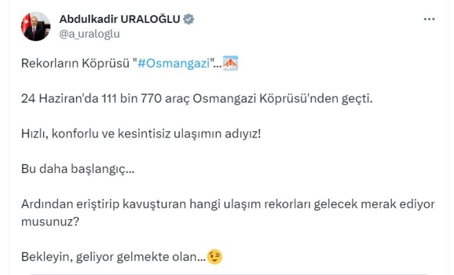 Osmangazi Köprüsü'nden 1 günde 111 bin araç geçti
