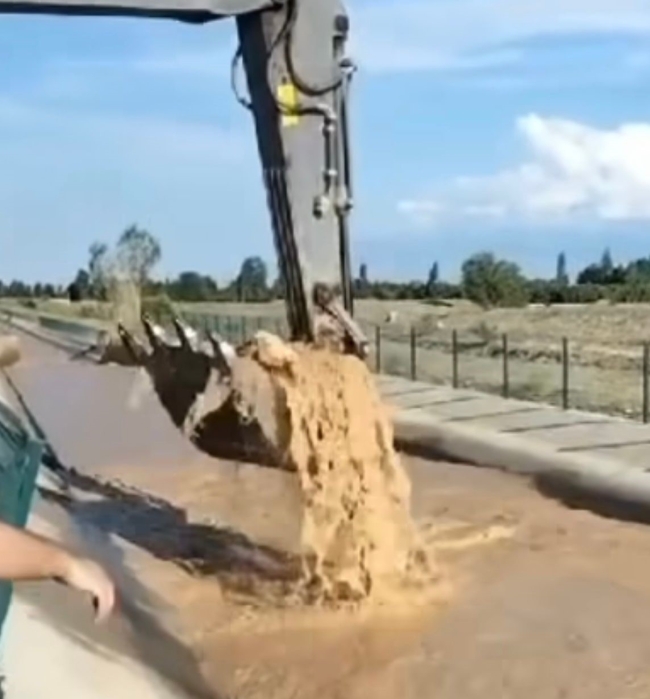 Sulama kanalında sürüklenen boğa kurtarıldı