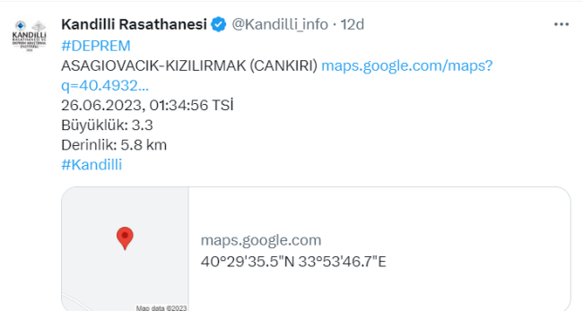 Çankırı’da 3,3 büyüklüğünde deprem