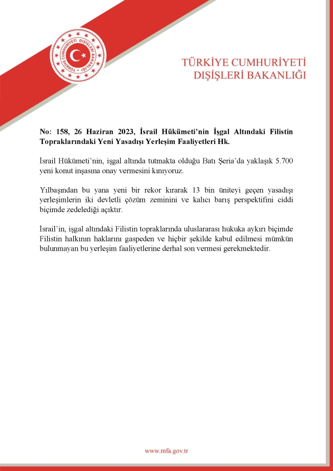 Dışişleri Bakanlığı'ndan İsrail'e kınama