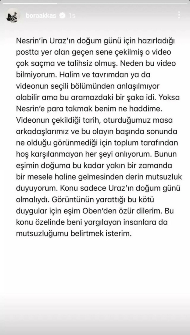 Bora Akkaş özür diledi