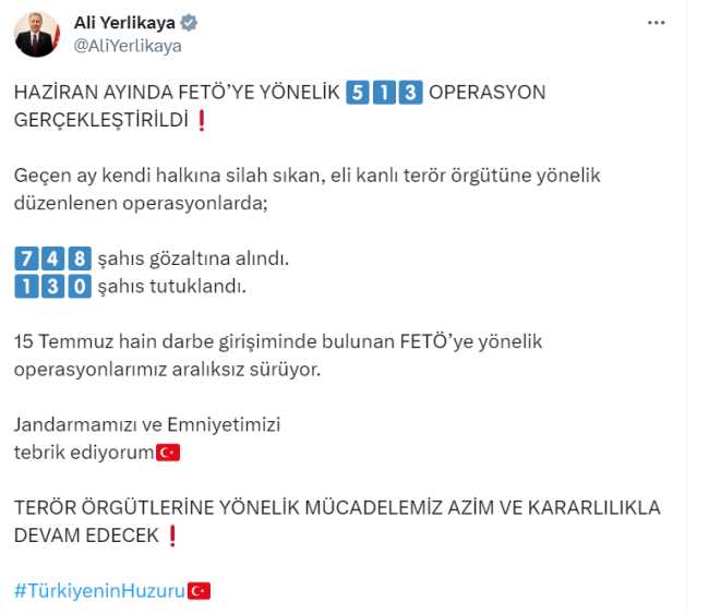 Bakan Yerlikaya duyurdu! "FETÖ'yle mücadele devam ediyor"
