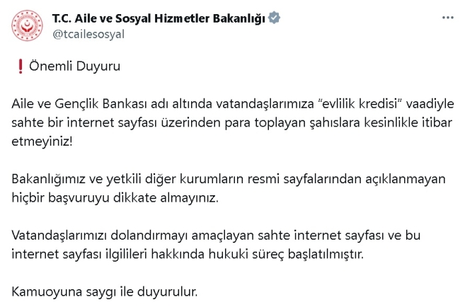 'Evlilik kredisi' vaadiyle dolandırıcılık! Bakanlık uyardı