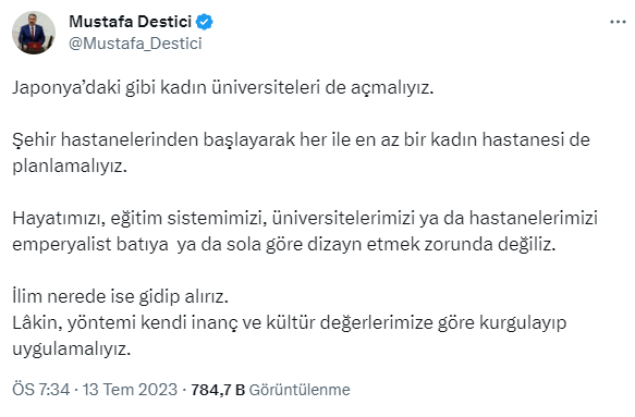 Destici'den Milli Eğitim Bakanı Yusuf Tekin'e destek
