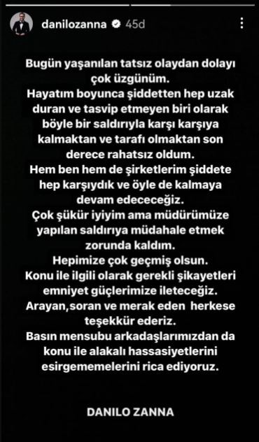 Saldırı sonrası Danilo Zanna'dan açıklama geldi