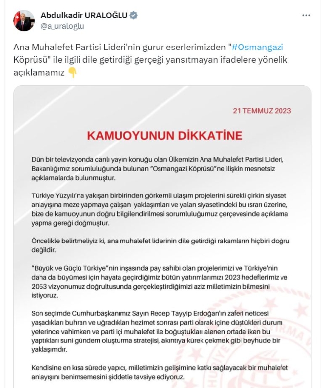 Bakan Uraloğlu'ndan Kılıçdaroğlu'na yalanlama