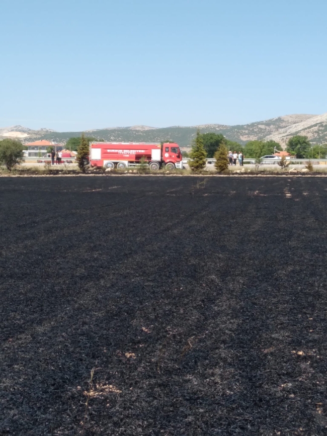 Yangında 40 dönüm buğday tarlası küle döndü