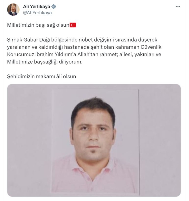 Bakan Yerlikaya açıkladı: Şırnak'tan acı haber