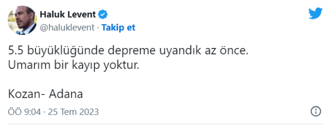 Haluk Levent'ten Adana depremine dair paylaşım
