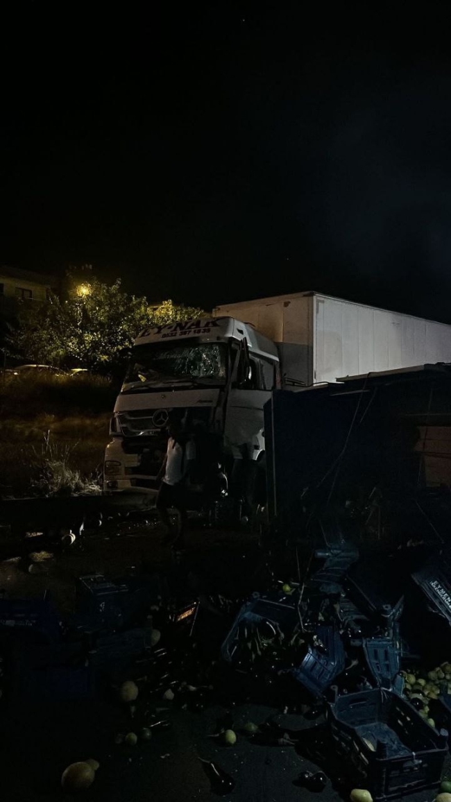 Sebze ve meyve yüklü kamyonetle TIR çarpıştı