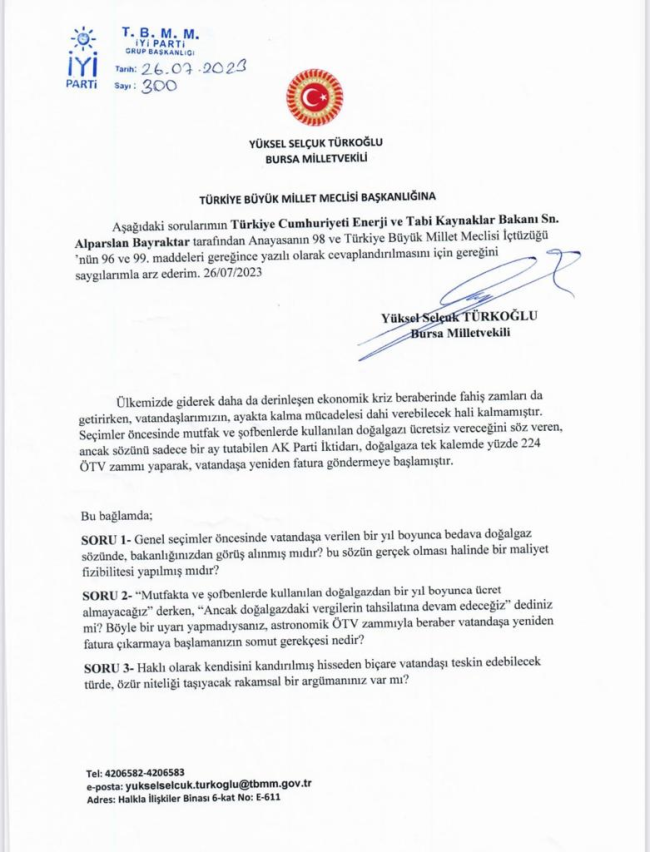 Türkoğlu: Bedava doğalgaz vaadi yerine getirilmedi
