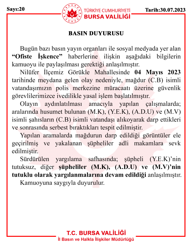 Bursa'daki 'işkence' olayına valilikten açıklama