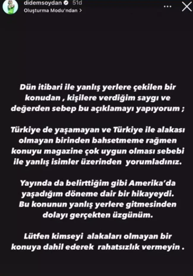 Didem Soydan: Kimseye rahatsızlık vermeyin!
