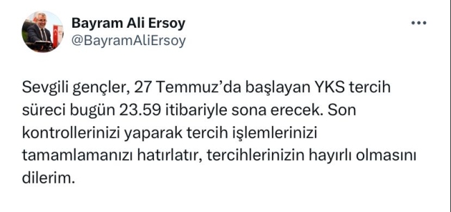 ÖSYM Başkanı Ersoy'dan tercih hatırlatması