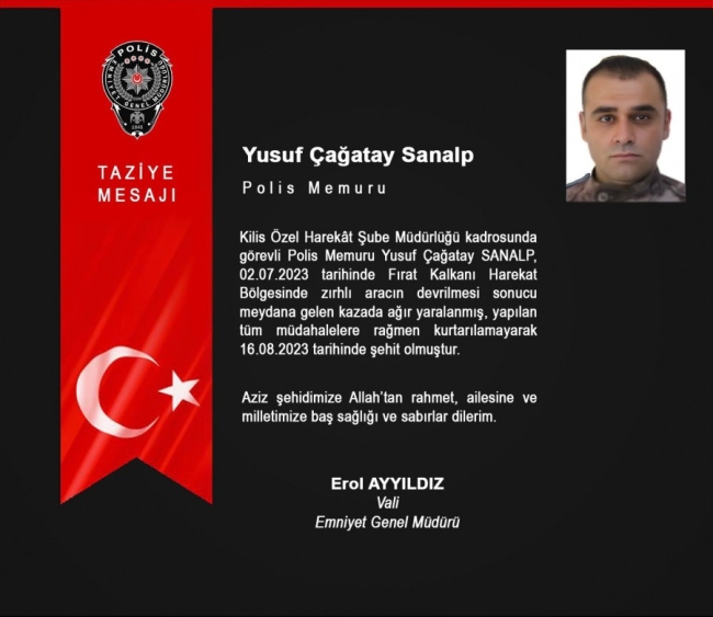 Fırat Kalkanı Harekatı bölgesinde 1 polis şehit oldu