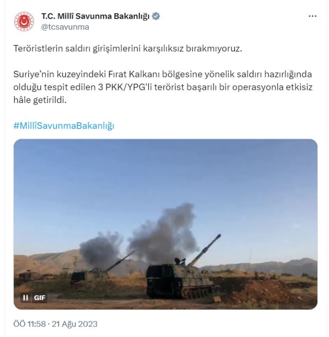 MSB duyurdu: 3 terörist etkisiz hale getirildi