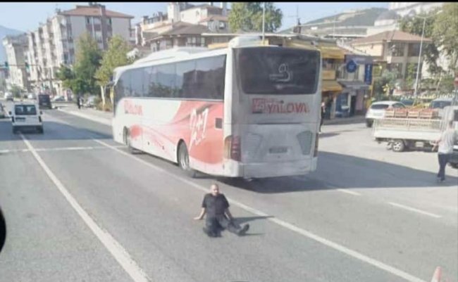 Bursa'da ilginç anlar! Karayoluna boylu boyunca uzandı