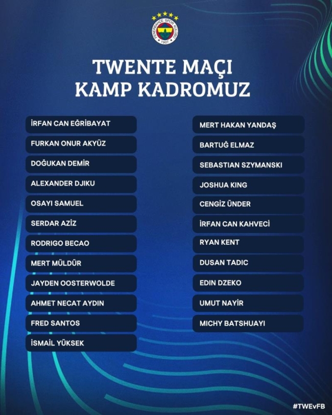 Fenerbahçe'nin Twente maçı kadrosu belli oldu
