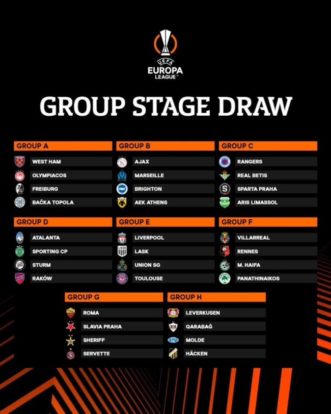 UEFA Avrupa Ligi'nde gruplar belli oldu