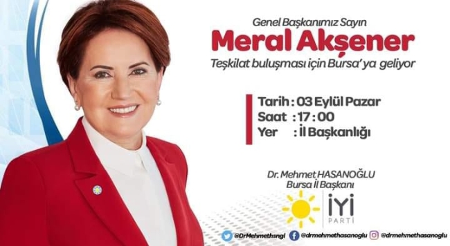 Akşener pazar günü Bursa'ya geliyor