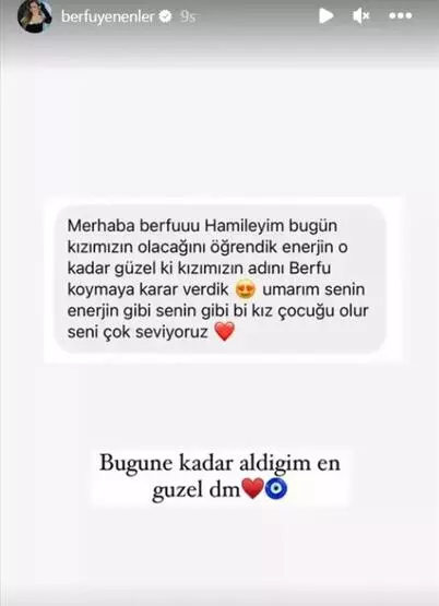 Berfu Yenenler takipçisinden gelen mesajı paylaştı