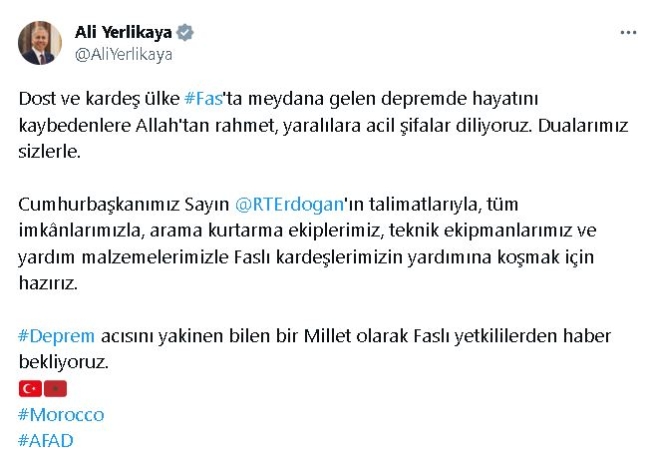 Bakan Yerlikaya'dan ''Fas'' paylaşımı