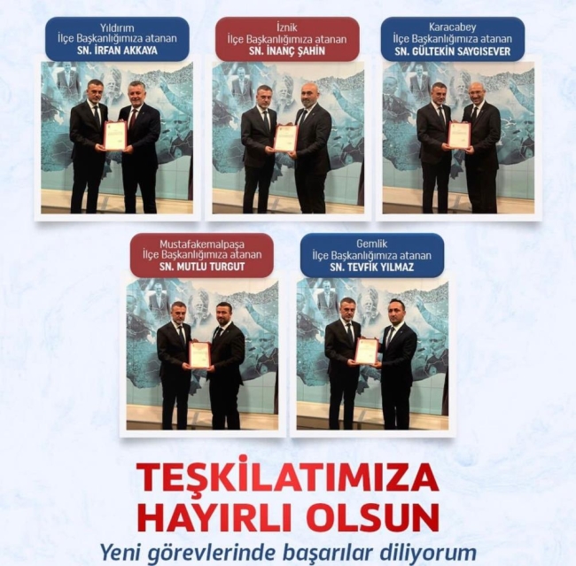 Bursa'da Ak Parti'nin yeni ilçe başkanları mazbatalarını aldı