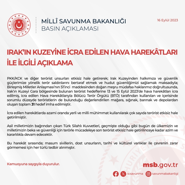 Irak'ın kuzeyine hava harekatı!