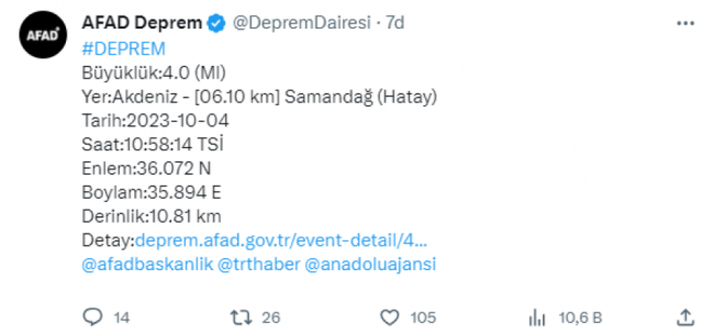Hatay'da deprem!