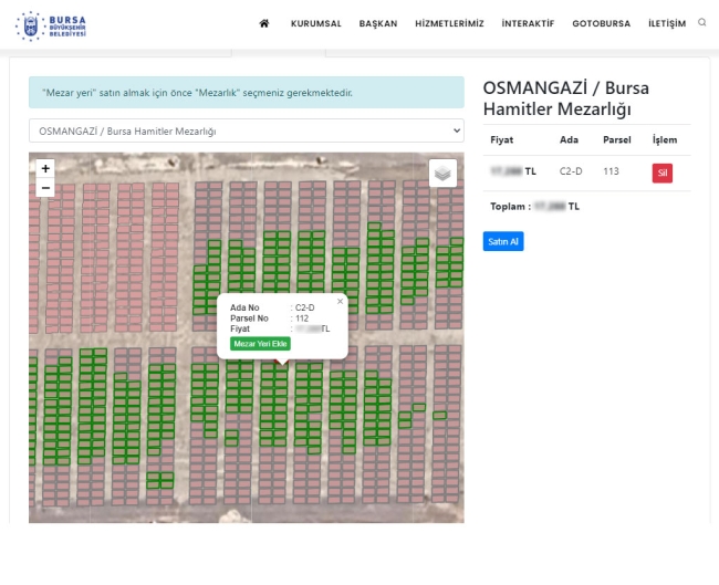 Bursa'da mezarlık hizmetleri cep telefonlarında!
