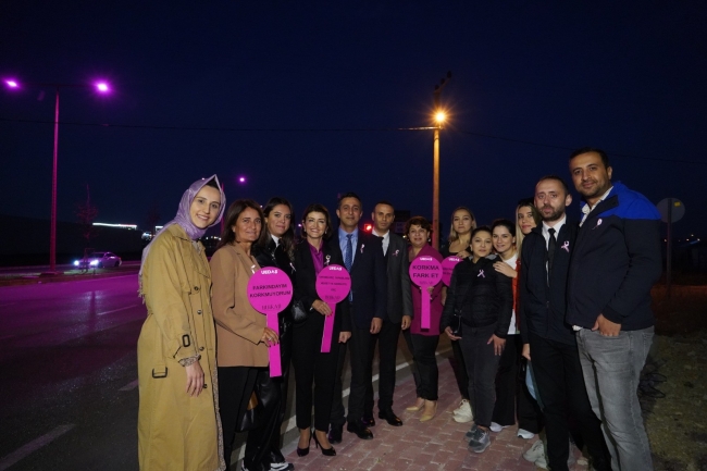 Bursa'da sokak lambaları pembe yandı