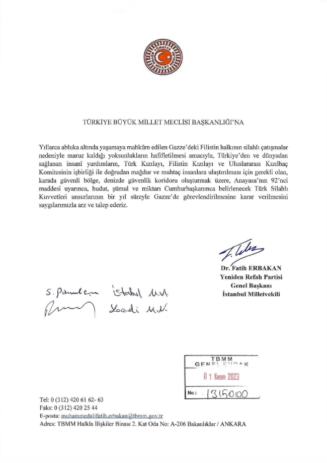 Fatih Erbakan'dan TBMM'ye Gazze talebi