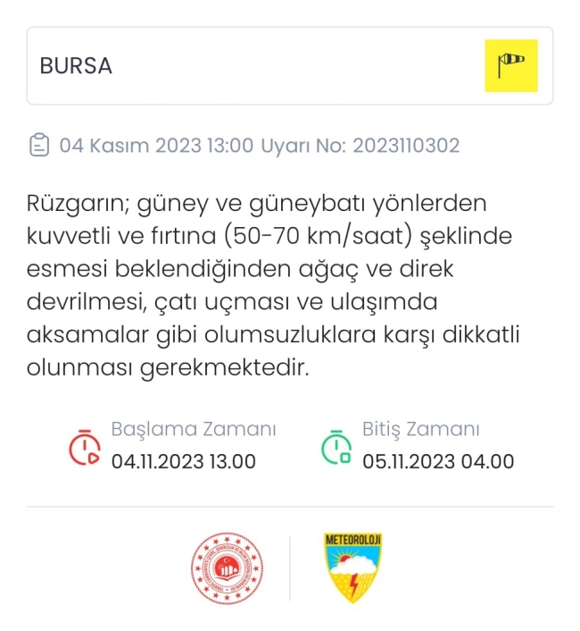 Meteorolojiden Bursa için sarı kodlu uyarı!