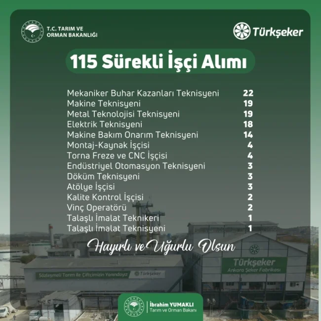 Türkşeker 115 sürekli işçi alacak
