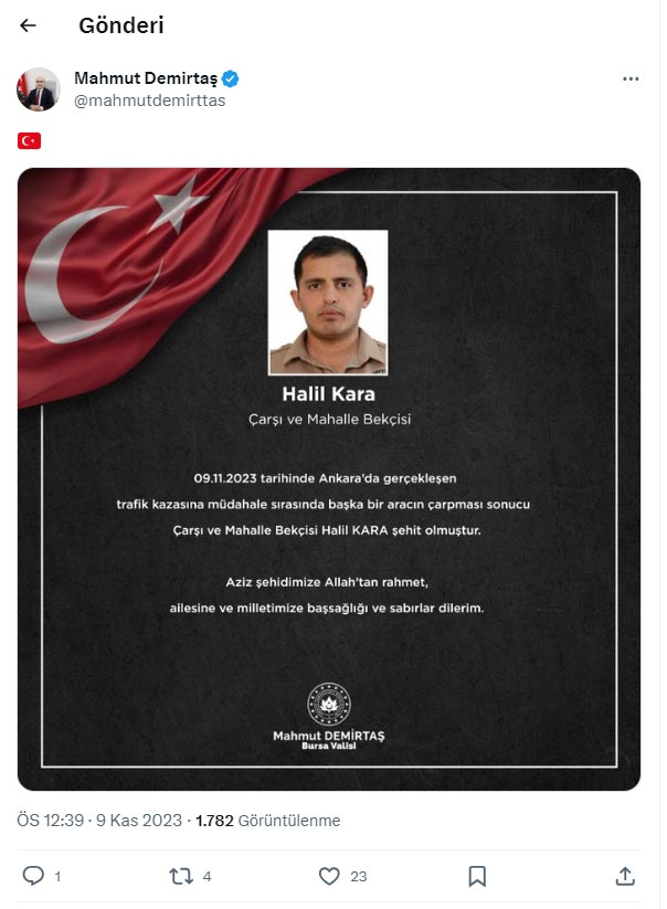 Ankara'da trafik kazasına müdahale eden bekçi şehit oldu
