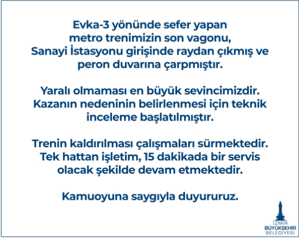İzmir'de metro raydan çıkarak duvara çarptı!