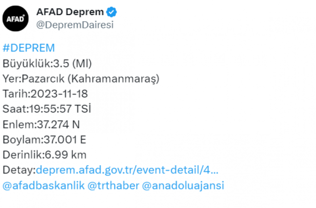 Kahramanmaraş'ta deprem!