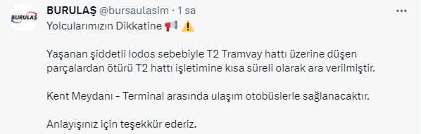 Bursa'da T2 Tramvay hattında ulaşım sağlanamıyor!
