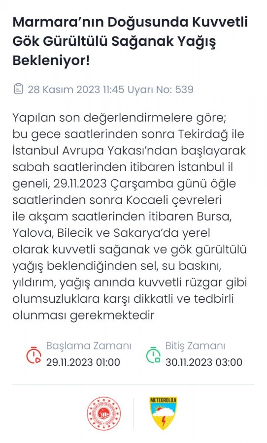 Meteorolojiden Bursa'ya uyarı!