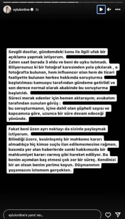 Kara para ile suçlanan Eylül Öztürk'ten açıklama geldi