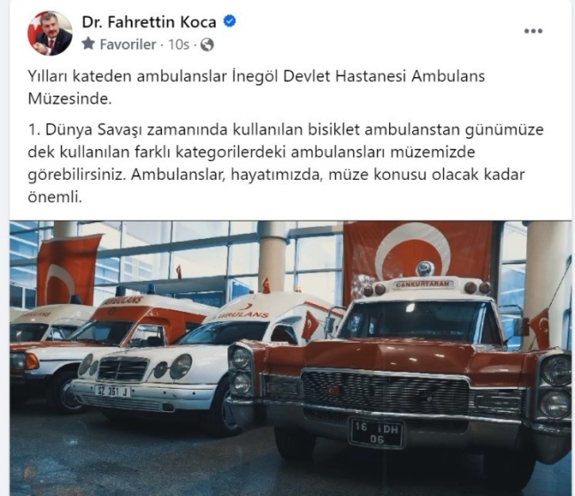 Sağlık Bakanı Koca'dan Bursa paylaşımı
