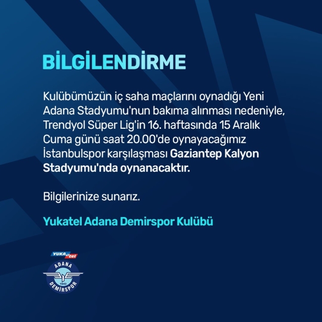 Adana Demirspor ve İstanbulspor maçı Gaziantep'te
