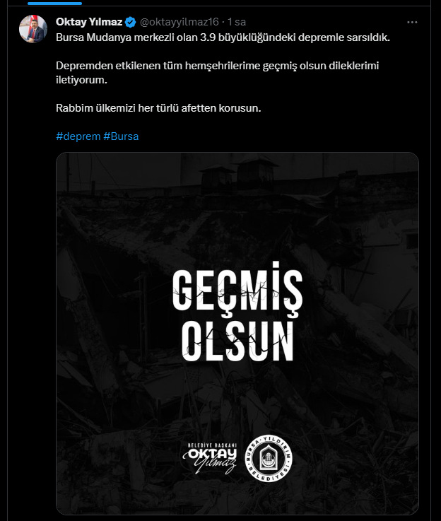 Bursa Belediye Başkanlarından geçmiş olsun mesajı