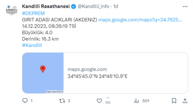 Akdeniz'de deprem!