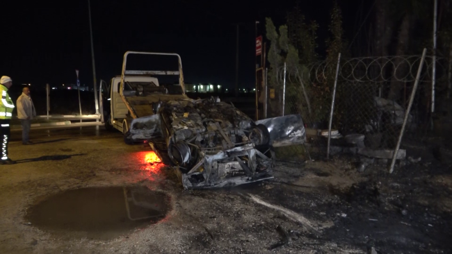 Bursa'da takla atıp alev topuna dönen araçtan sağ çıktı!
