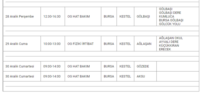 Bursa'da planlı elektrik kesintisi olacak!