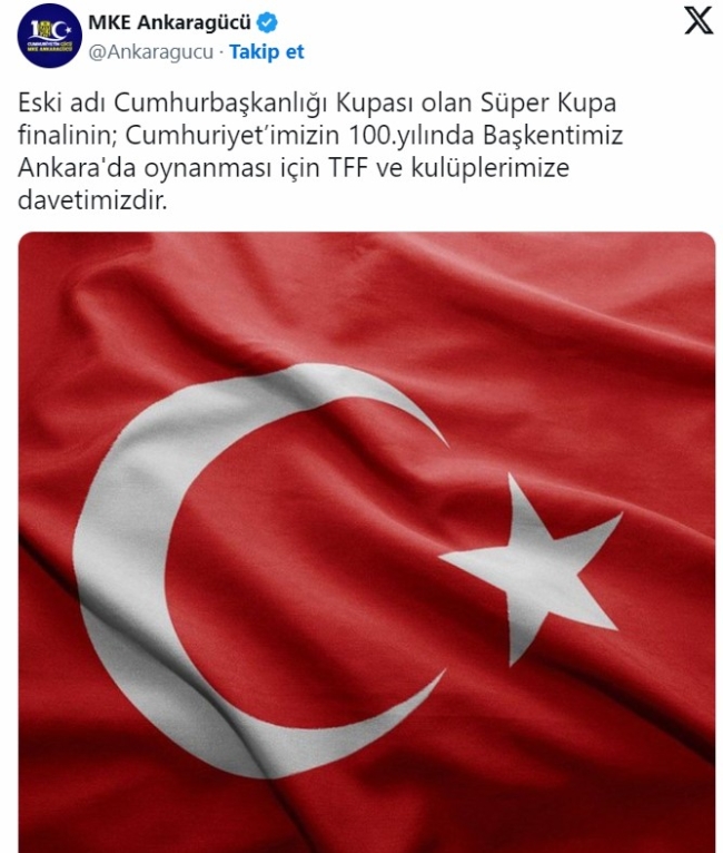 Ankaragücü'nden dikkat çeken Süper Kupa talebi!