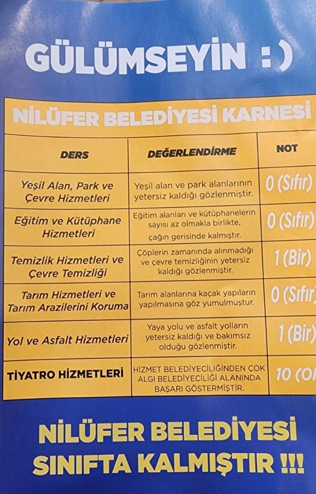Başkan Erdem'den 'Nilüfer Belediyesi Karnesi' broşürü hakkında açıklama