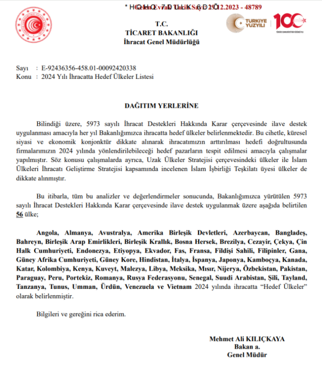 Ticaret Bakanlığı, hedef pazar listesinden İsrail'i çıkardı